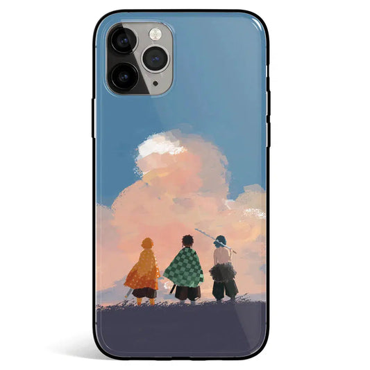 Demon Slayer Figure View Ink Painting Tempered Glass Soft Silicone iPhone Case