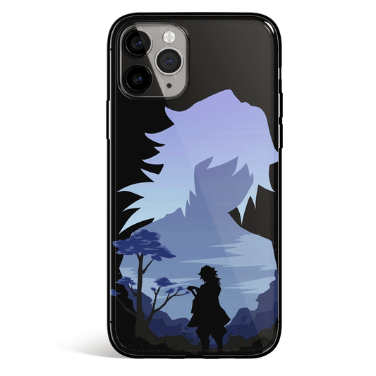 Demon Slayer Giyu Blue Silhouette Tempered Glass Soft Silicone iPhone Case