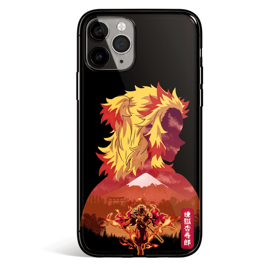 Demon Slayer Kyojuro Orange Silhouette Tempered Glass Soft Silicone iPhone Case