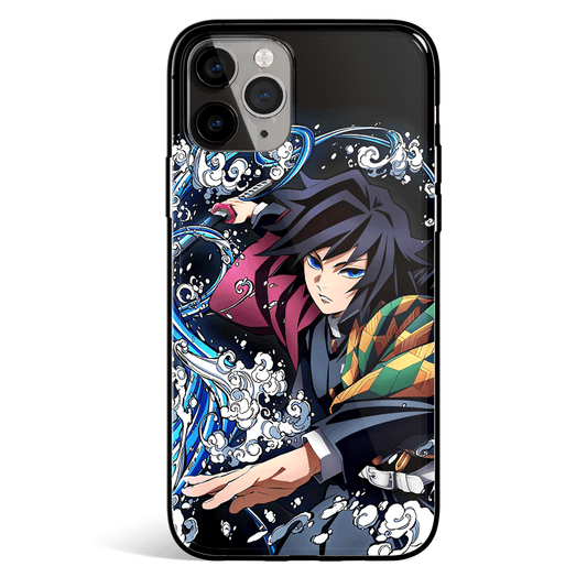 Demon Slayer Giyu Attacking Tempered Glass Soft Silicone iPhone Case