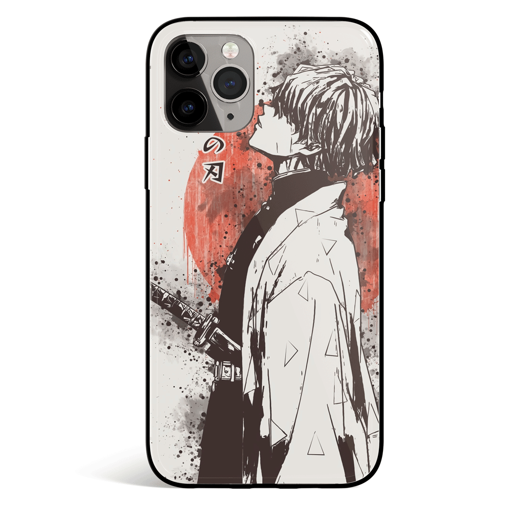 Demon Slayer Zenitsu Japanese Ink Painting Tempered Glass Soft Silicone iPhone Case