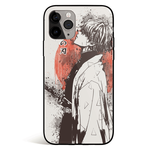 Demon Slayer Zenitsu Japanese Ink Painting Tempered Glass Soft Silicone iPhone Case