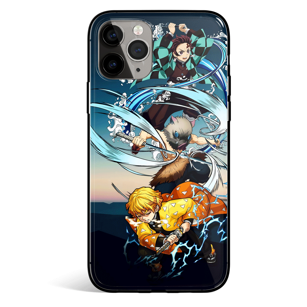 Demon Slayer Team 2 Tempered Glass Soft Silicone iPhone Case