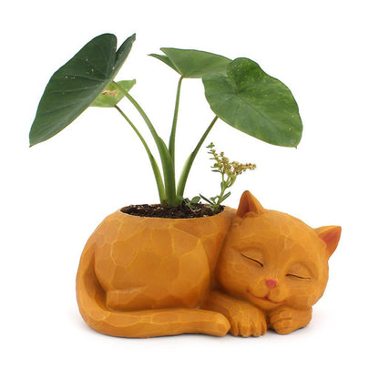 3D Sleeping for Cat Resin Flower Pot Succulents Bonsai Cactus Plants