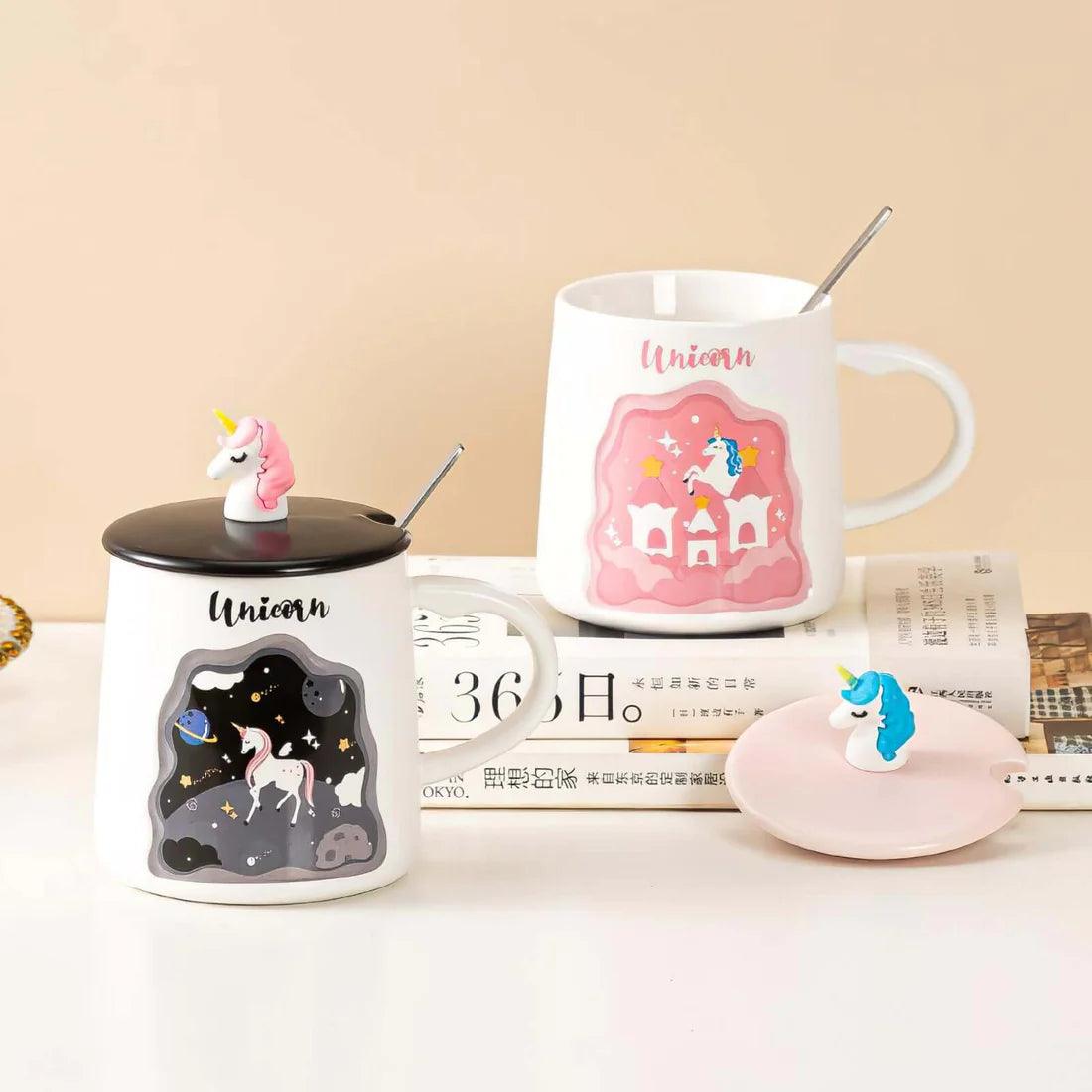 Ceramic Coffee Mug Unicorn Mug with 3D Unicorn lid & Spoon