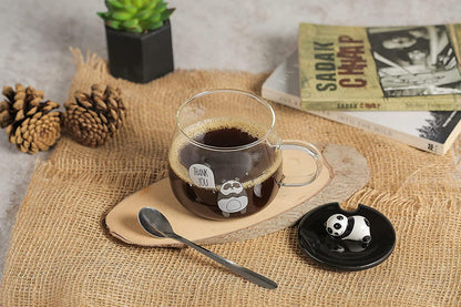 Cute Panda Printed Transparent Coffee/Tea Mug with Lid Cover