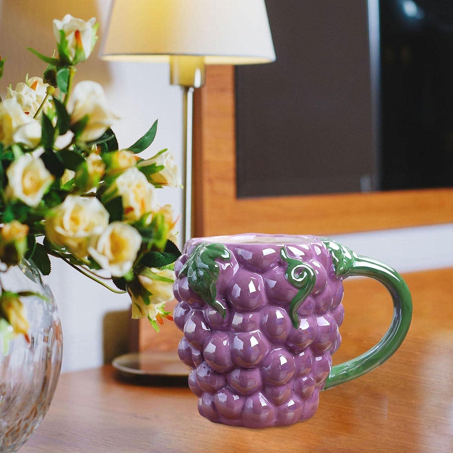 Grapes Ceramic Fruit Shape Glazed Ceramic Coffee Mug  (450 ml)