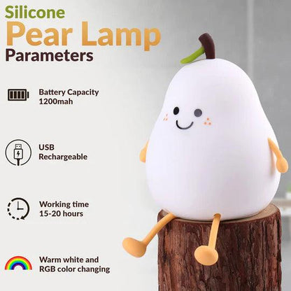 Silicone Pear LED Night light Lamp, Cute Funny Fruit Led Night Light with Legs, 7 Color Changing Light for Bedroom Gift for Christmas,  Halloween Party.