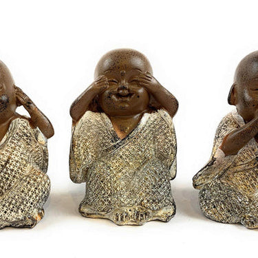 Brown Silver Monk Figure Set of 3