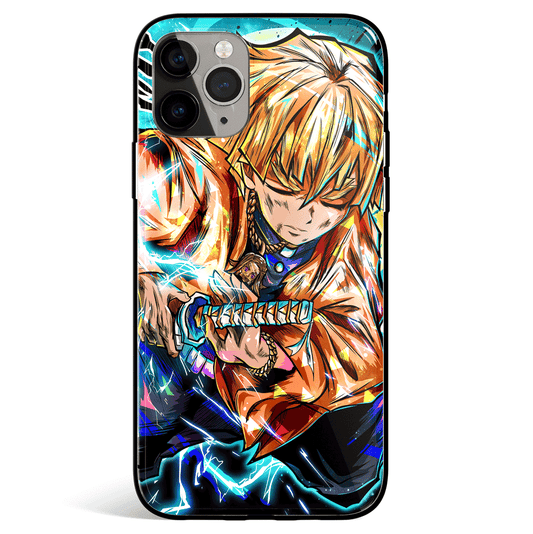 Demon Slayer Zenitsu Street Style Tempered Glass Soft Silicone iPhone Case