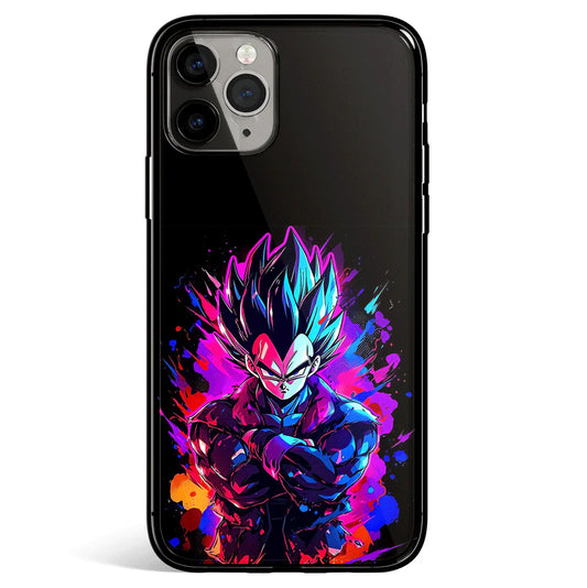 Dragon Ball Vegeta Colorful Sketch Tempered Glass Soft Silicone iPhone Case
