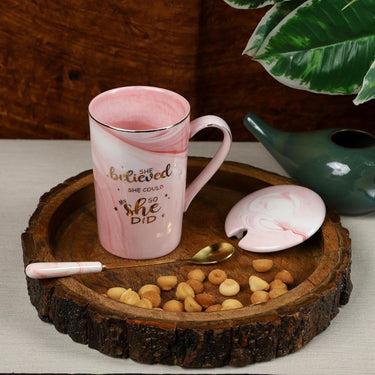 Ceramic Coffee Mug with Lid and  Spoon