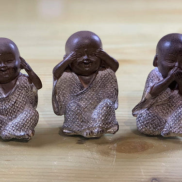 Brown Silver Monk Figure Set of 3