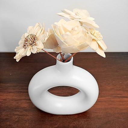 Ceramic Matte Finish Donut Flower Vase Handcrafted (Pack of 1) White (White)