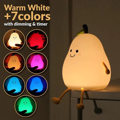 Silicone Pear LED Night light Lamp, Cute Funny Fruit Led Night Light with Legs, 7 Color Changing Light for Bedroom Gift for Christmas,  Halloween Party.