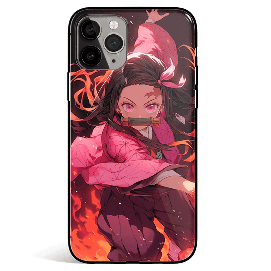 Demon Slayer Nezuko Anime Fighting Tempered Glass Soft Silicone iPhone Case