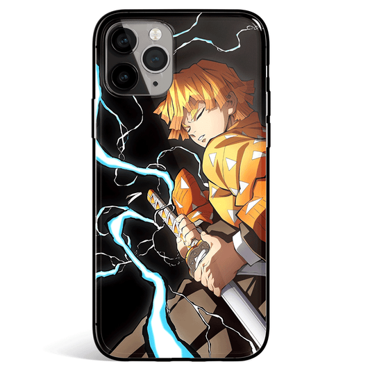Demon Slayer Zenitsu Thunder Breathing Side Tempered Glass Soft Silicone iPhone Case