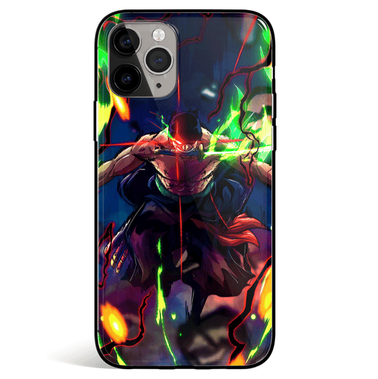 One Piece Zoro Three Sword Style Fighting Tempered Glass Soft Silicone iPhone Case