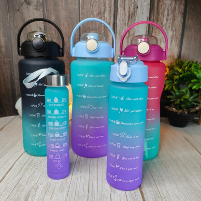 Motivational Water Bottle with Straw Time Marker, Set Of 3 Pcs Leakproof Durable Wide Mouth Sipper