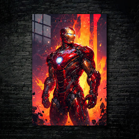 Iron Man Firestorm Metal Wall Poster – Legendary Hero Print
