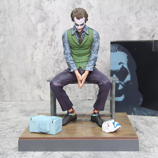 Joker Action Figure Sitting Pose Scene Statue Model Toy Halloween Gift (Size 25 cm)