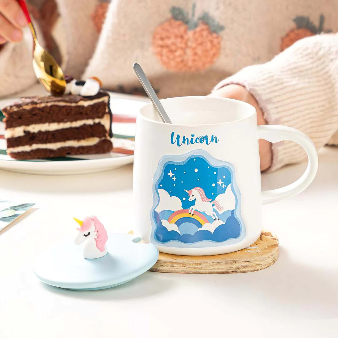 Ceramic Coffee Mug Unicorn Mug with 3D Unicorn lid & Spoon